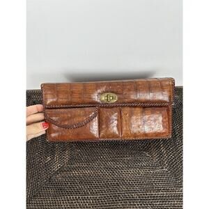 Vintage Alligator Leather‎ Box Bag Clutch Flap Brass Turnlock Women's